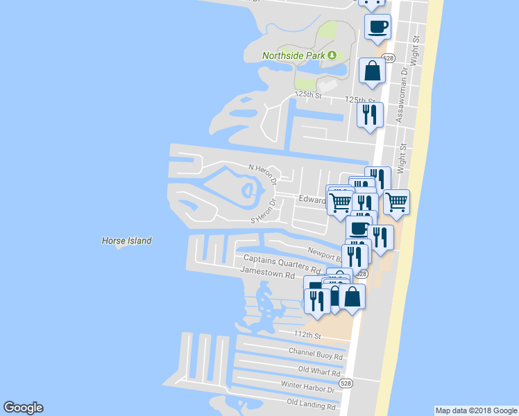map of restaurants, bars, coffee shops, grocery stores, and more near 3 South Heron Drive in Ocean City