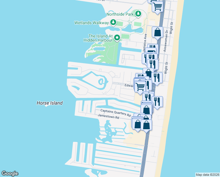 map of restaurants, bars, coffee shops, grocery stores, and more near 201 South Heron Drive in Ocean City