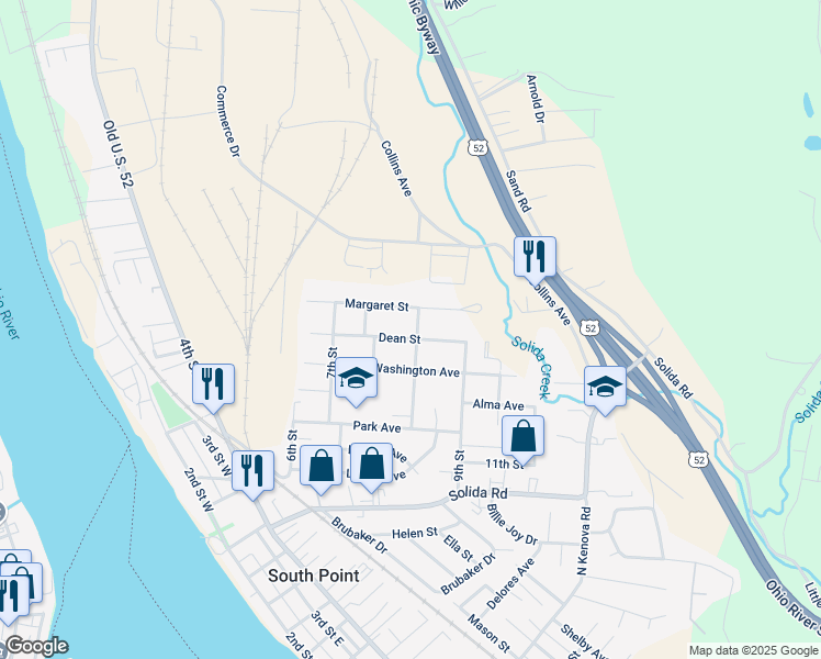 map of restaurants, bars, coffee shops, grocery stores, and more near 106 High Street in South Point