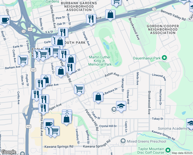 map of restaurants, bars, coffee shops, grocery stores, and more near 873 Aston Avenue in Santa Rosa