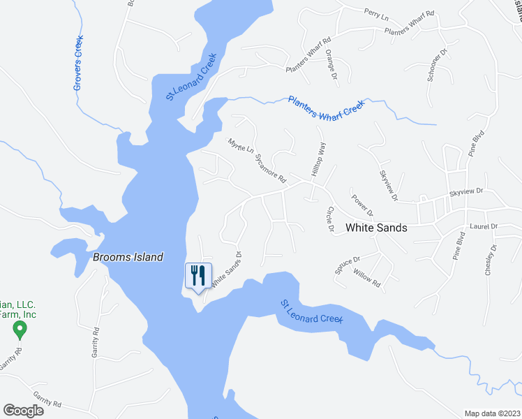 map of restaurants, bars, coffee shops, grocery stores, and more near 8317 Manor View Road in Lusby