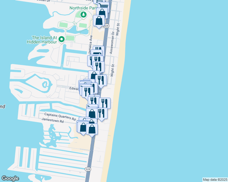 map of restaurants, bars, coffee shops, grocery stores, and more near 12001 Wight Street in Ocean City