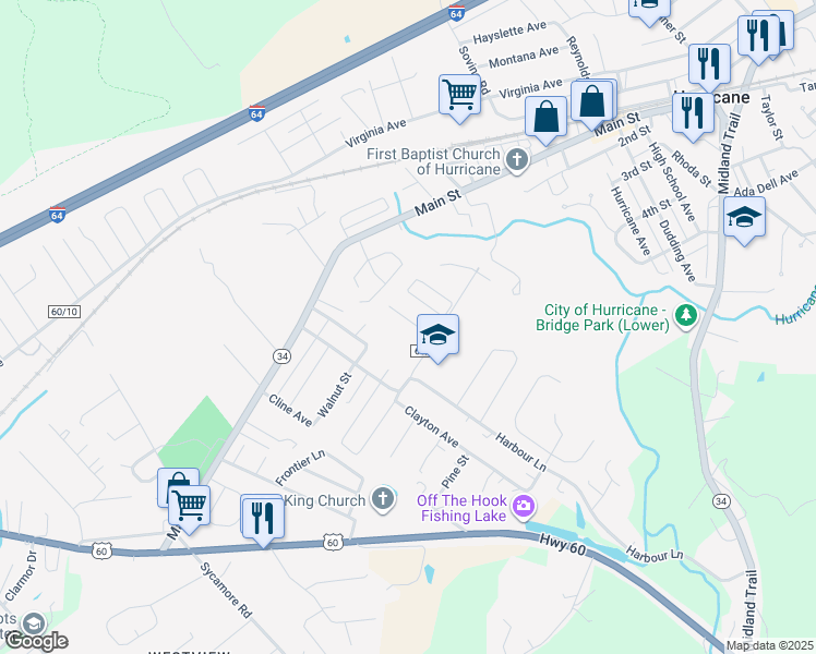 map of restaurants, bars, coffee shops, grocery stores, and more near 67 Elite Heights Road in Hurricane