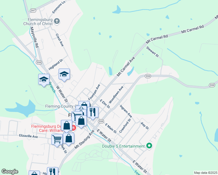 map of restaurants, bars, coffee shops, grocery stores, and more near 432 Mount Carmel Avenue in Flemingsburg