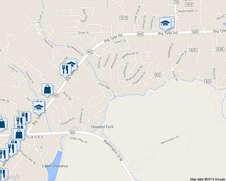 map of restaurants, bars, coffee shops, grocery stores, and more near 5211 Villa Pike in Charleston