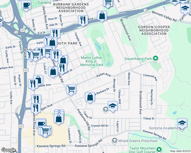 map of restaurants, bars, coffee shops, grocery stores, and more near 983 Aston Avenue in Santa Rosa