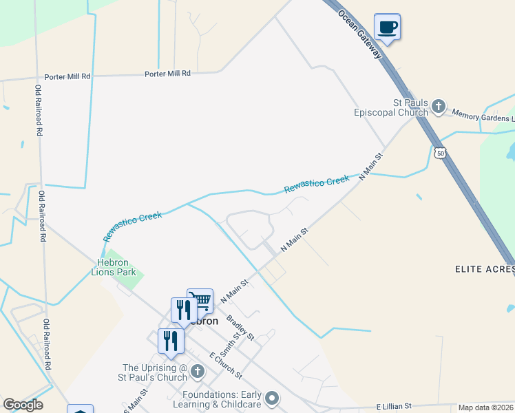 map of restaurants, bars, coffee shops, grocery stores, and more near 146 Chapel Branch Drive in Hebron
