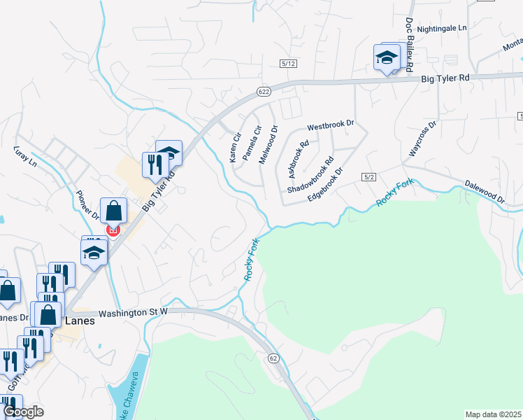 map of restaurants, bars, coffee shops, grocery stores, and more near 5211 Villa Pike in Charleston