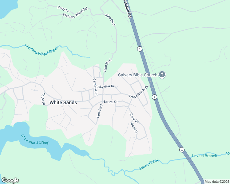 map of restaurants, bars, coffee shops, grocery stores, and more near 349 White Sands Drive in Lusby