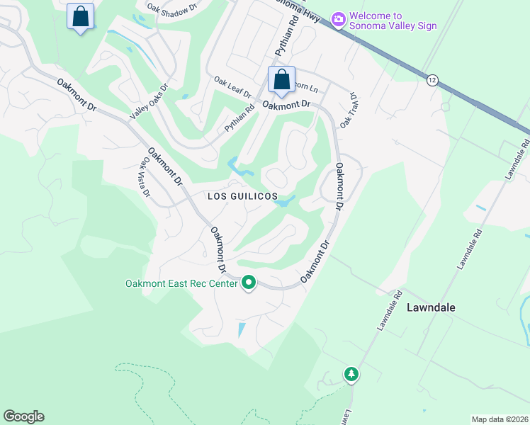map of restaurants, bars, coffee shops, grocery stores, and more near 334 Miramonte Way in Santa Rosa
