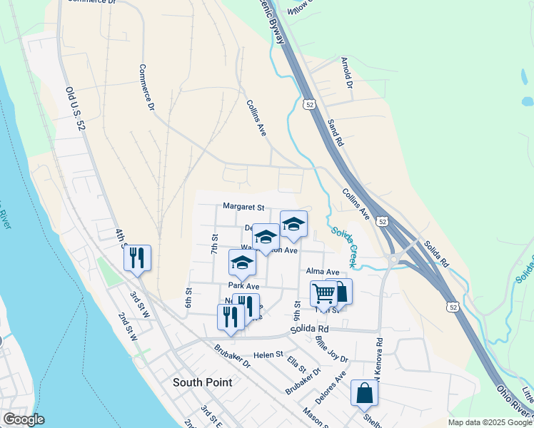 map of restaurants, bars, coffee shops, grocery stores, and more near 106 High Street in South Point