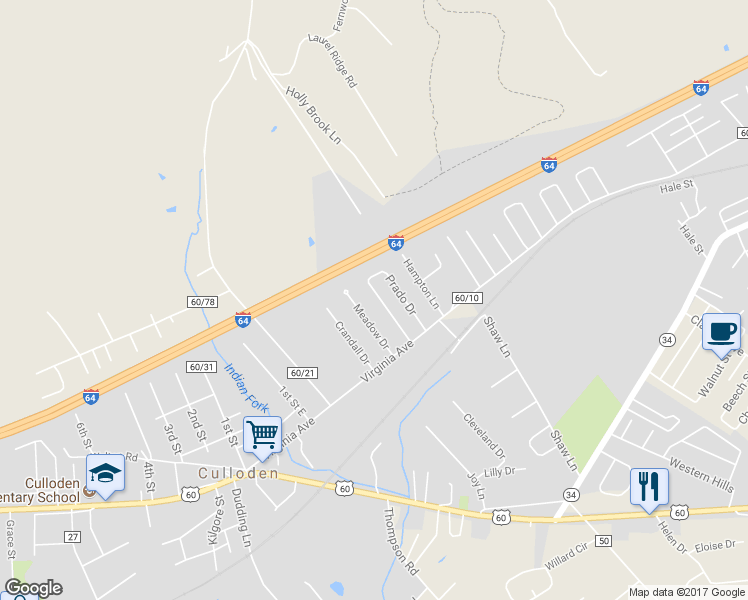 map of restaurants, bars, coffee shops, grocery stores, and more near 131 Prado Drive in Hurricane