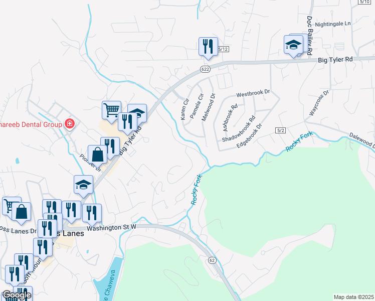 map of restaurants, bars, coffee shops, grocery stores, and more near 5200 Villa Pike in Charleston