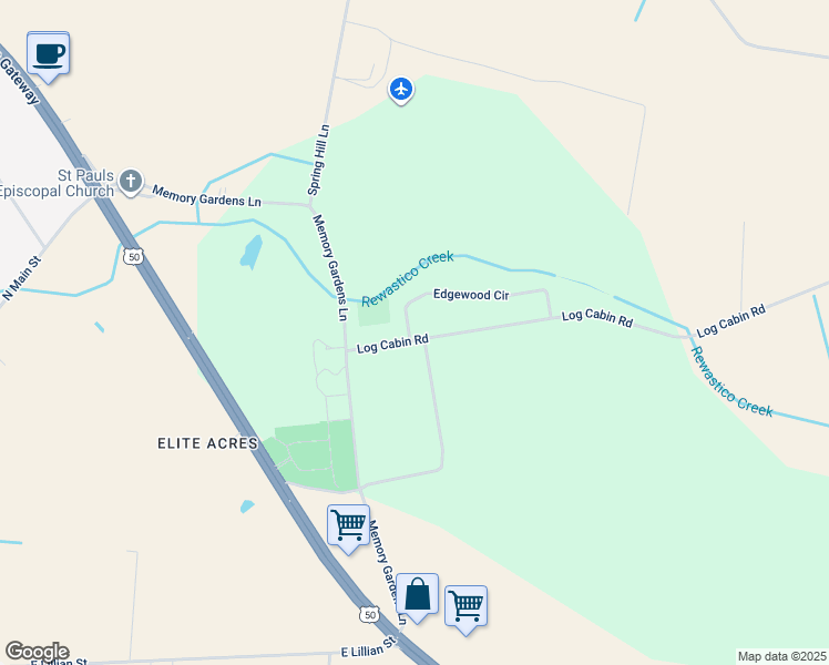 map of restaurants, bars, coffee shops, grocery stores, and more near 27430 Log Cabin Road in Salisbury