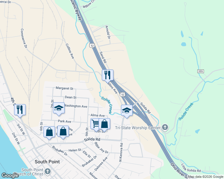 map of restaurants, bars, coffee shops, grocery stores, and more near 103 Conley Street in South Point