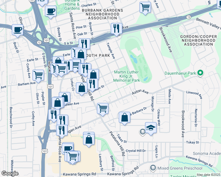 map of restaurants, bars, coffee shops, grocery stores, and more near 777 Aston Avenue in Santa Rosa