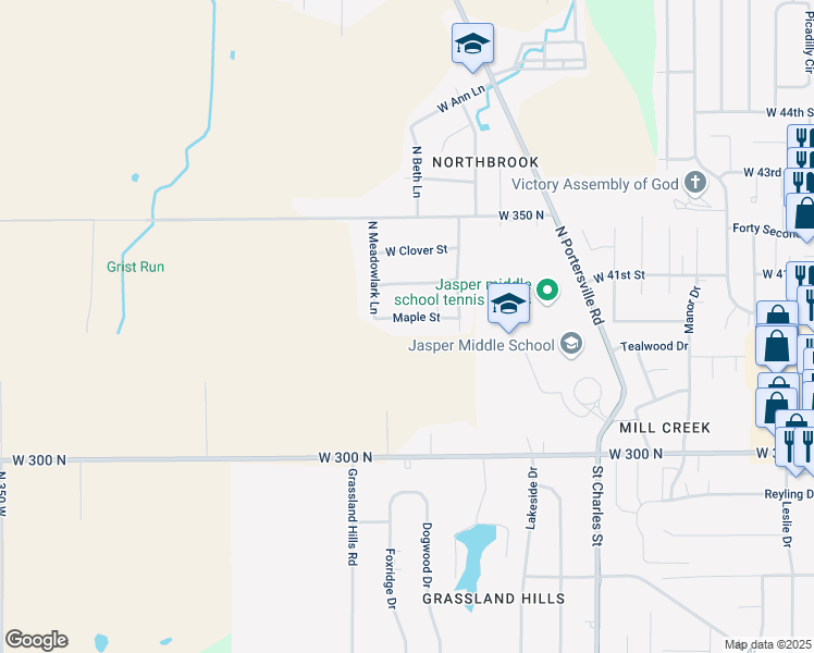 map of restaurants, bars, coffee shops, grocery stores, and more near 1420 W Maple St in Jasper