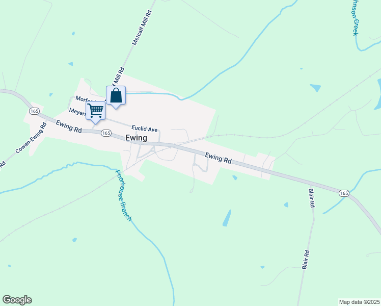 map of restaurants, bars, coffee shops, grocery stores, and more near 1352 Ewing Road in Ewing