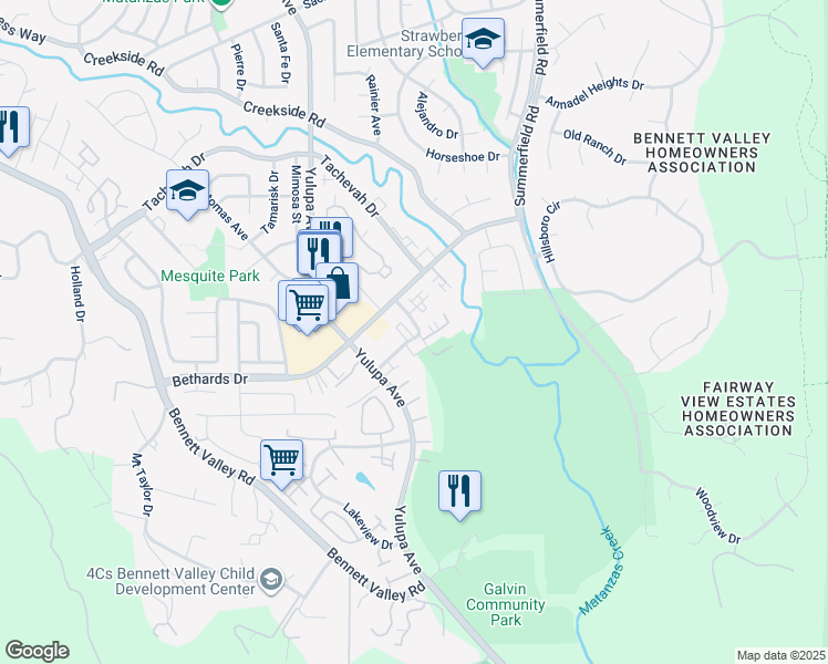 map of restaurants, bars, coffee shops, grocery stores, and more near 2813 Saint Paul Drive in Santa Rosa