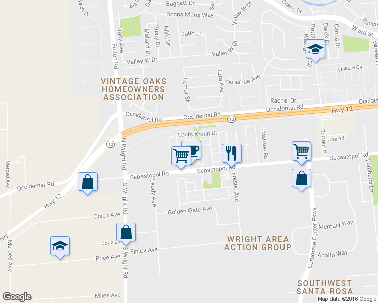 map of restaurants, bars, coffee shops, grocery stores, and more near 3965 Martina Avenue in Santa Rosa