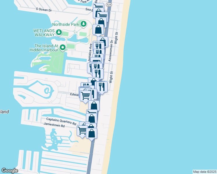 map of restaurants, bars, coffee shops, grocery stores, and more near 12101 Assawoman Drive in Ocean City