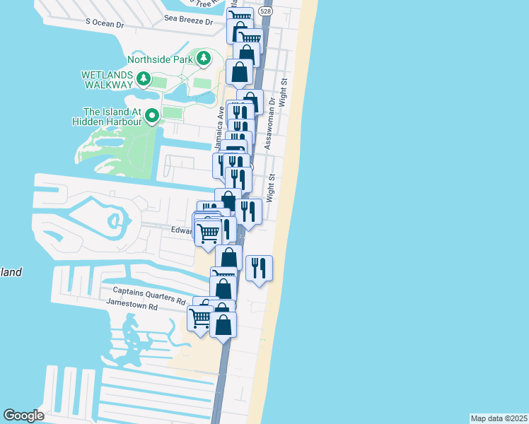 map of restaurants, bars, coffee shops, grocery stores, and more near 12101 Assawoman Drive in Ocean City