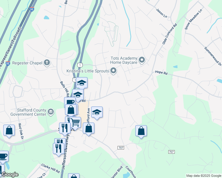 map of restaurants, bars, coffee shops, grocery stores, and more near 20 Somerset Lane in Stafford