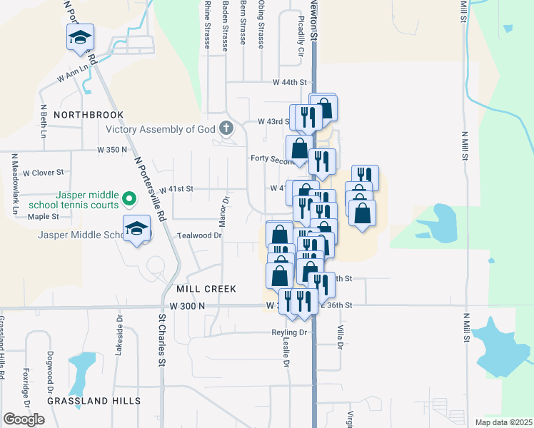 map of restaurants, bars, coffee shops, grocery stores, and more near 312 Baden Strasse in Jasper