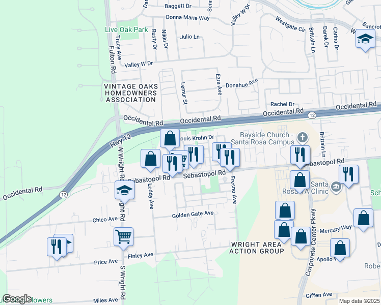 map of restaurants, bars, coffee shops, grocery stores, and more near 3965 Martina Avenue in Santa Rosa