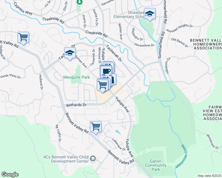 map of restaurants, bars, coffee shops, grocery stores, and more near 2780 Yulupa Avenue in Santa Rosa