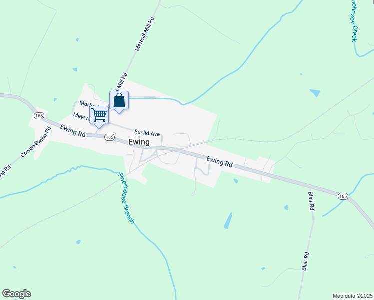 map of restaurants, bars, coffee shops, grocery stores, and more near 1352 Ewing Road in Ewing