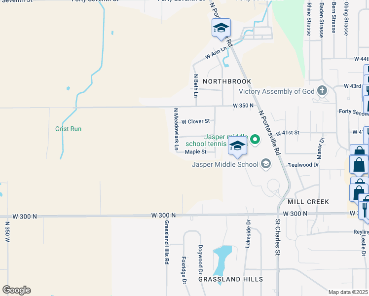 map of restaurants, bars, coffee shops, grocery stores, and more near 1420 Maple Street in Jasper