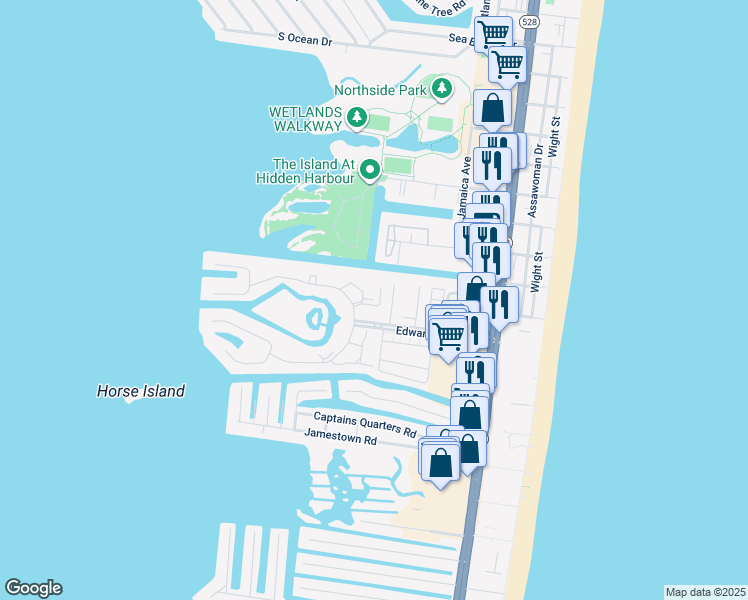map of restaurants, bars, coffee shops, grocery stores, and more near 208 North Heron Drive in Ocean City