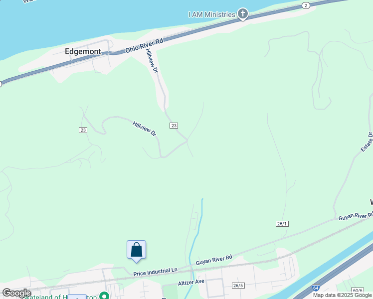 map of restaurants, bars, coffee shops, grocery stores, and more near 4890 Hillview Drive in Huntington