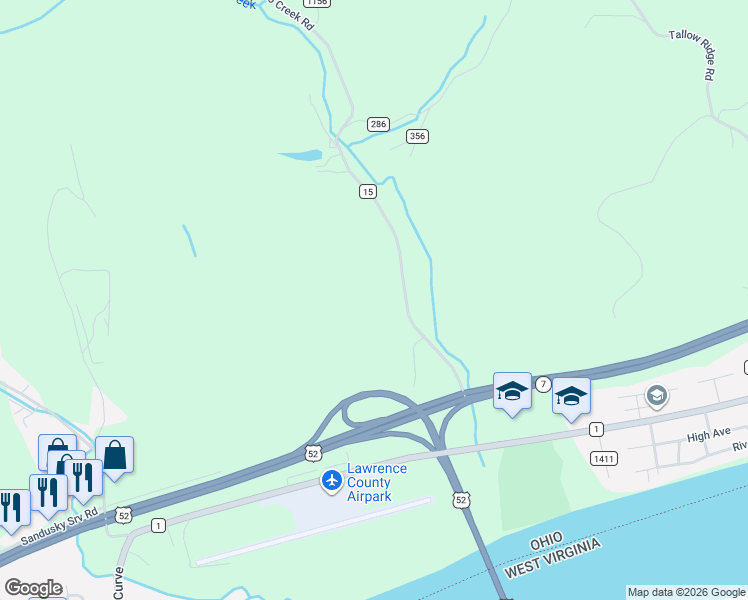 map of restaurants, bars, coffee shops, grocery stores, and more near 8276 County Road 15 in Chesapeake