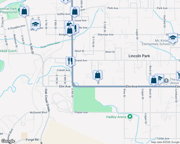 map of restaurants, bars, coffee shops, grocery stores, and more near 1417 Morrison Road in Cañon City