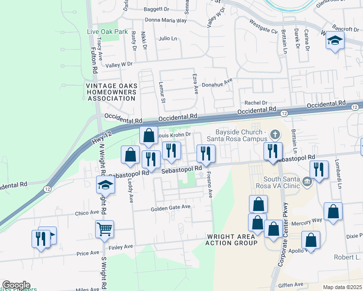 map of restaurants, bars, coffee shops, grocery stores, and more near 922 Billie Jean Street in Santa Rosa