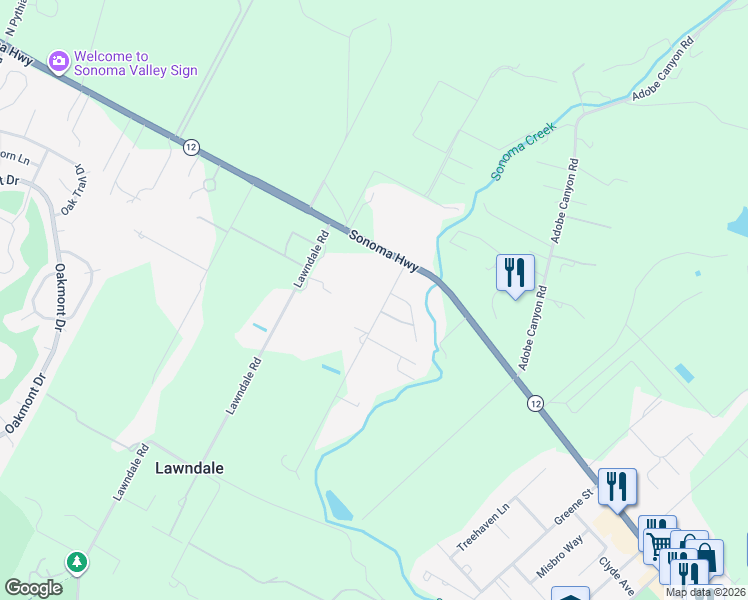 map of restaurants, bars, coffee shops, grocery stores, and more near 55 Hoff Road in Santa Rosa