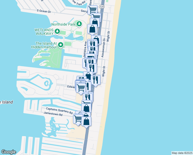 map of restaurants, bars, coffee shops, grocery stores, and more near 12108 Coastal Highway in Ocean City