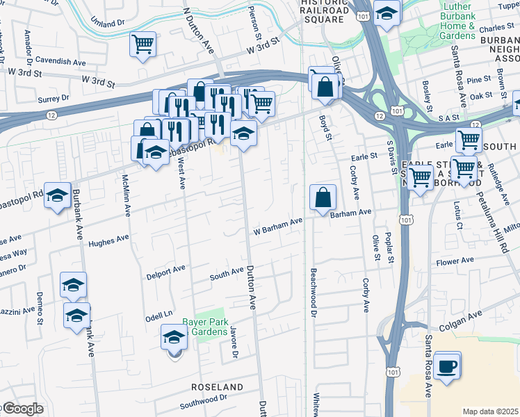 map of restaurants, bars, coffee shops, grocery stores, and more near 547 Goodman Avenue in Santa Rosa