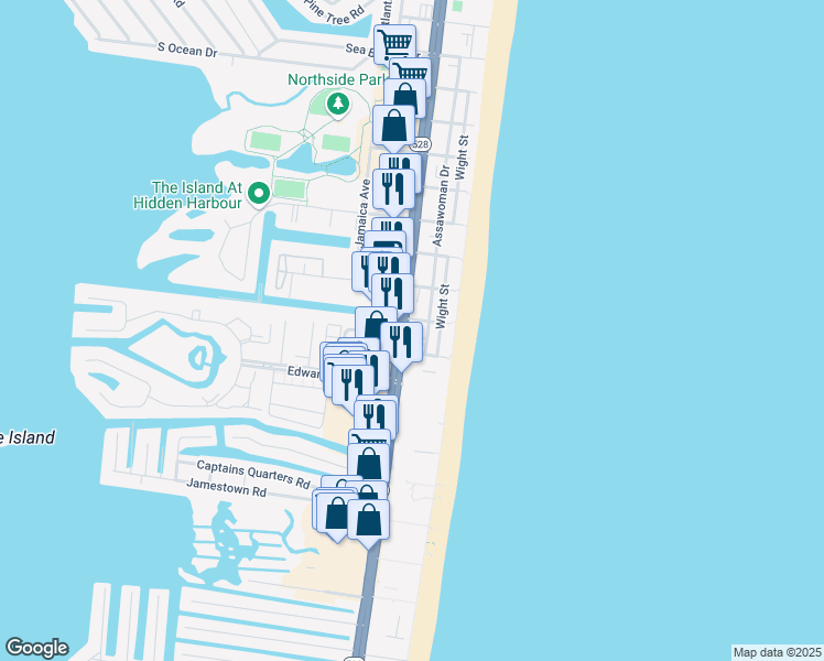 map of restaurants, bars, coffee shops, grocery stores, and more near 12108 Coastal Highway in Ocean City