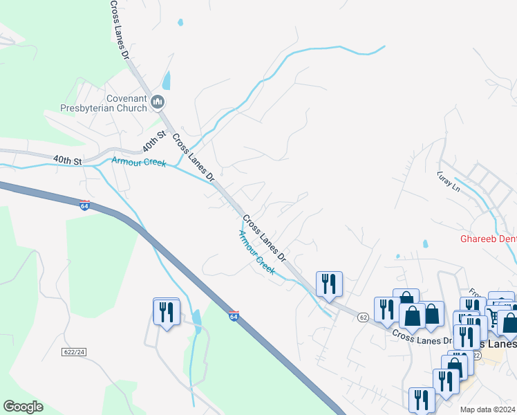 map of restaurants, bars, coffee shops, grocery stores, and more near 613 Brohard Drive in Cross Lanes