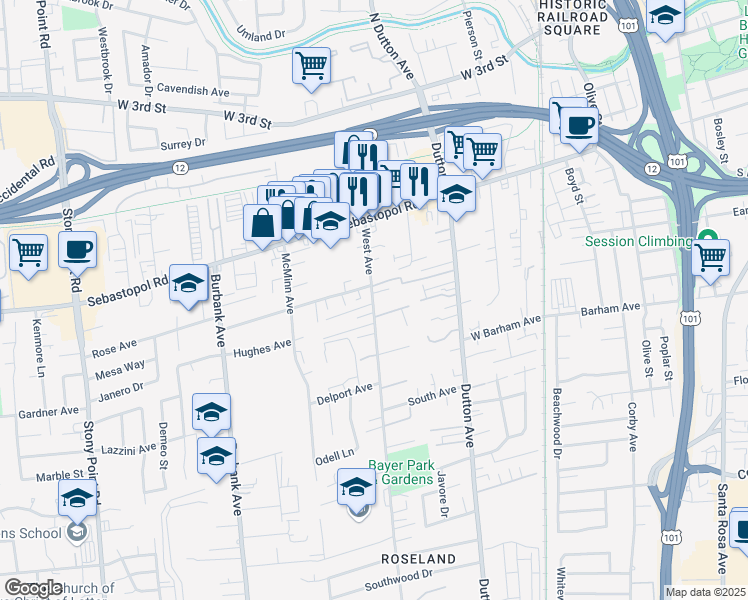map of restaurants, bars, coffee shops, grocery stores, and more near 940 West Avenue in Santa Rosa