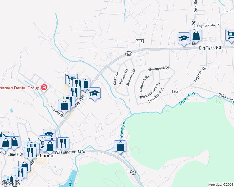 map of restaurants, bars, coffee shops, grocery stores, and more near 5426 Karen Cir in Charleston