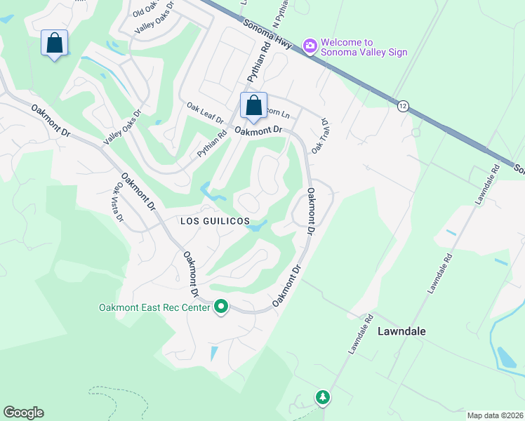 map of restaurants, bars, coffee shops, grocery stores, and more near 439 Twin Lakes Circle in Santa Rosa