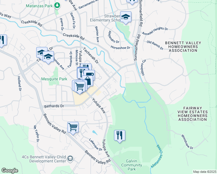 map of restaurants, bars, coffee shops, grocery stores, and more near 2800 Saint Paul Drive in Santa Rosa