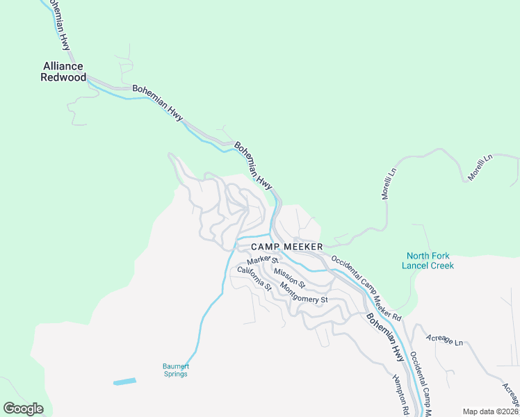 map of restaurants, bars, coffee shops, grocery stores, and more near 139 3rd Avenue in Camp Meeker