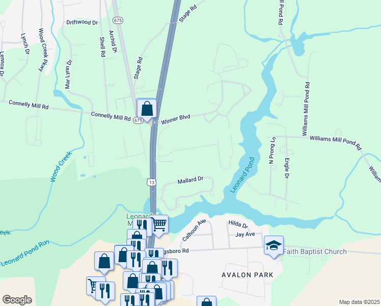 map of restaurants, bars, coffee shops, grocery stores, and more near 30299 Holly Lane in Delmar