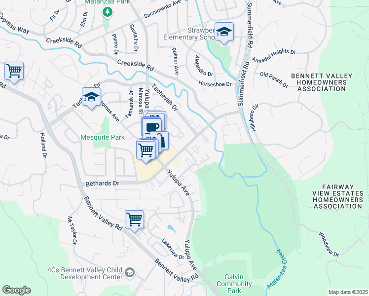 map of restaurants, bars, coffee shops, grocery stores, and more near Bethards Drive & Saint Paul Drive in Santa Rosa