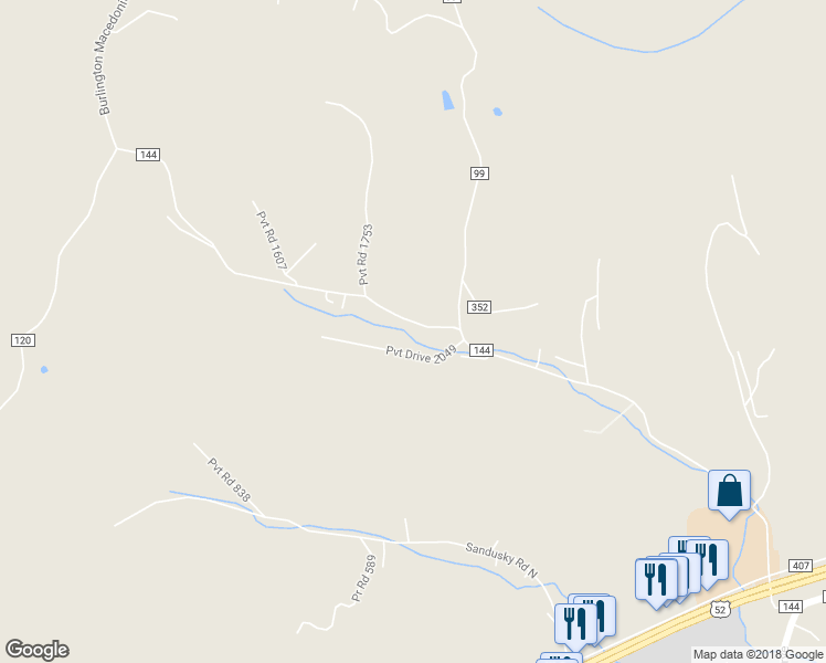 map of restaurants, bars, coffee shops, grocery stores, and more near 1874 County Road 144 in South Point
